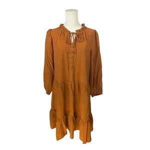 Calvin Klein Rust Orange Mini Dress w/ 3/4 Sleeves & Gold Button Accents (14)